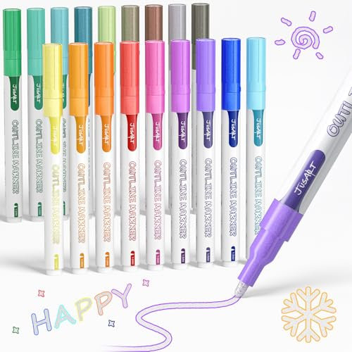 JusArt 18 Farben Glitzerstifte Magische Stifte,Zauberstifte,Geschenke,outline stifte,mal sachen,basteln