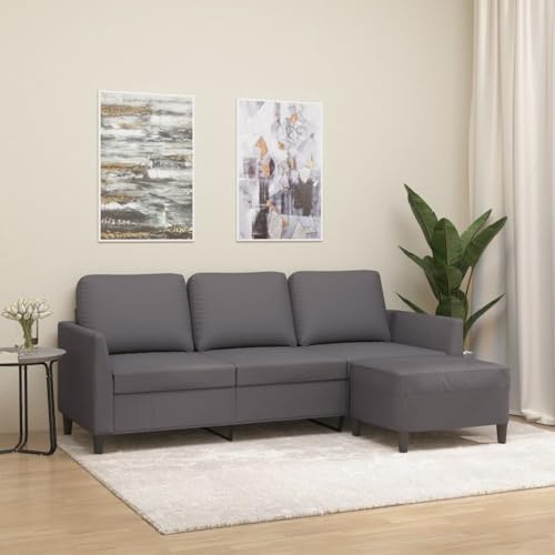 Homgoday Divano a 3 posti con sgabello, divano lounge, divano ospite, divano angolare, divano ad angolo, divano per soggiorno, ufficio, camera da letto, grigio, 180 cm in ecopelle