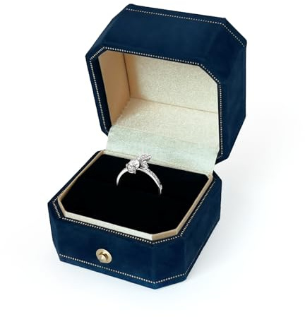 PLOPONOM Velvet Ring Box,Navy Blue Deep Blue Ring Box for Proposal Engagement Wedding Day,Sturdy Single Ring Case,Vintage Jewelry Storage Gift Box