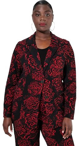 Ulla Popken Blazer in Jersey Jacquard con Revers e Design Floreale Salsa 44 832647530-44