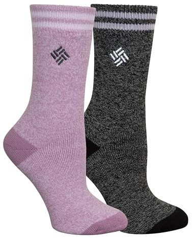 Columbia Women's Medium Weight Thermal Socks 2 Pair, Minuet/Black, Women's 4-10 Shoe