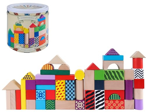 GOTHINK 50pcs Wooden Building Blocks Set - Montessori Shape Sorting Stacking Toys with Storage Bucket for 1-3 Year Old Boys Girls, Preschool Learning Toys