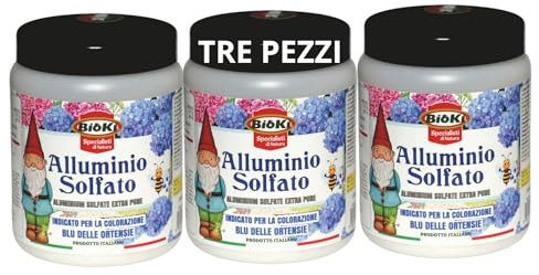 Bioki Aluminum Sulfate for Hydrangeas, Extra Pure, Italian Made, Set of 3 Jars