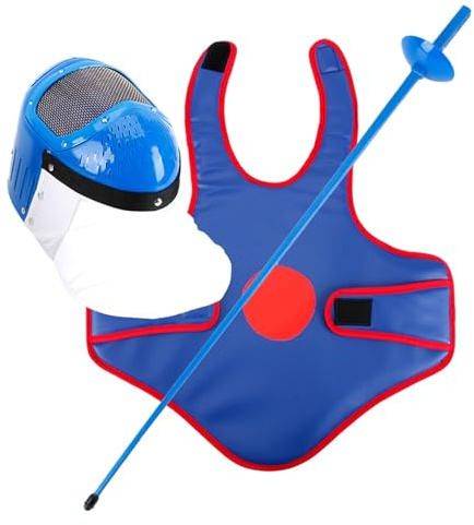 DJJYCTNM Kit D'épée D'entraînement D'escrime, Équipement D'entraînement pour Enfants, Gilet de Protection, Masque de Protection, Fleuret D'escrime en Plastique de 38,6 Pouces avec Son(Blue)
