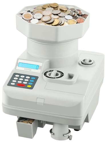 VEVOR High Speed Coin Counter, Professional Coin Sorter with Anti-Jam Tech, 1300 Coins/Min Counting Speed, 11000 Coins Hopper Capacity, Suitable for International Coins and Tokens, Two-Year Warranty