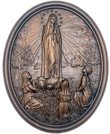 Xinhuju Fatima katolska eldstadsdekor - snidad träsnideri reliefväggkonst, 30 x 40 cm hängande | religiös dekoration för sovrum, bönhörn, andlig vardagsrumsatmosfär