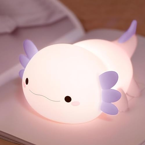 FAMIDUO Luz Nocturna Axolotl Púrpura, Lámpara Silicona Suave