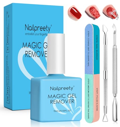 15ml Gel Nail Polish Remover Kit, Fast Gel Polish Remover with Nail Polish Peeler Scraper and Nail File Buffer, Easily Removes Polish within 2-5 Minutes