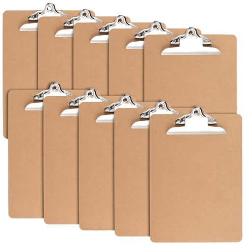 NGOSUET 12 stycken klämbrädor A4 trä, brun A4 clipboard med metallklämma och upphängning, klämbrädor mellanhylla, skrivbräda, klämbräda för upphängning för kontor, restaurang, 22,9 x 31,9 cm