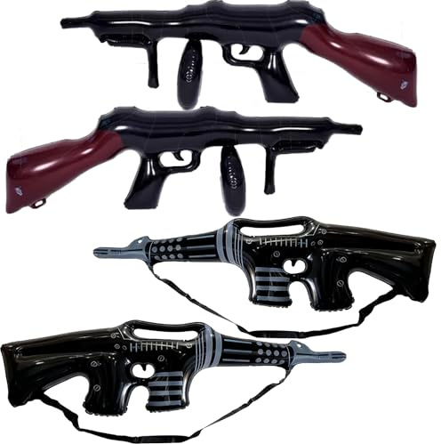 4 Pcs Inflatable Gun Props Inflatable Prop Gun for Cosplay Costume Accessories with Strap Inflatable Machine Theme Party Birthday Decorations Balloons