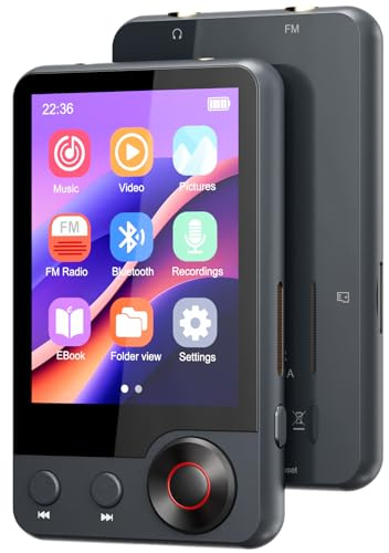 128GB Reproductor MP3 con Bluetooth 5.3, Oilsky 2,4'' Reproductor de Música Portátil con Altavoz, MP3 Reproductor con Radio FM, Grabación de Voz, Auriculares (Gris)