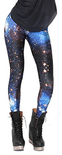 Nuofengkudu Print Leggings for Women Coloured Soft Opaque High Waisted Fitness Elastic Yoga Pants Running Casual Tights(Blue Galaxy,One Size)