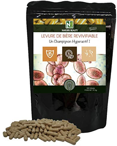NAKURU | Levure de Bière Revivifiable | Gamme Beauty | Fabriqué en France | Un Champignon Hyperactif! | (500 Gélules de 395mg / Poids Net: 137,5g)