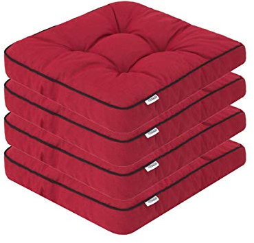 PillowPrim 4er Set Stuhlkissen 49x47 cm Sitzauflagen Polsterauflagen Outdoor/Indoor Außen/Innen Garten Winter gatren Freizeit Sommer Sommerferien Rot