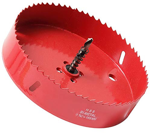 Sierras de Corona 155 mm, M42 HSS Bi-Metal Coronas Perforadoras con Adaptador y Broca Piloto Profundidad de Corte 27 mm, Abridor de Agujero para Metal Aluminio Madera PVC Plástico/Rojo