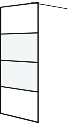 vidaXL Paroi de Douche Ecran Cloison Cabine de Douche Salle de Bain Intérieur Résistance aux Eclaboussures Noir 90x195 cm Verre ESG Demi-Dépoli