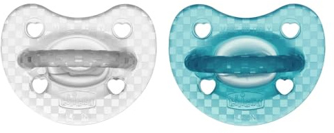 Chicco Physio Luxe Chupete para Bebés 16-36 Meses, Chupete recién nacido, 100% Silicona Suave y flexible, Pezón Suave, Apoya Respiración Fisiológica y Desarrollo Boca, Azul y Transparente, 2 ud
