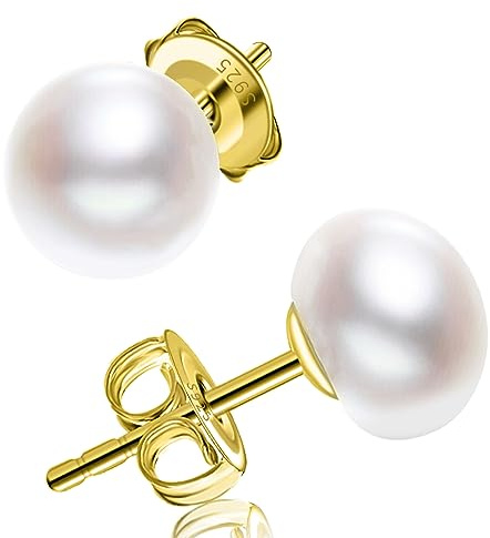 Boucles d'oreilles en perles d'eau douce en argent sterling 925 pour femme 6/8/10/11 mm Bouton blanc Perles d'eau douce