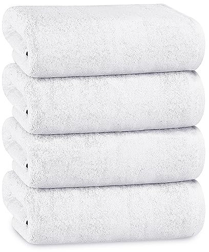 Olivia Rocco Hotel Collection Towels White Grey Hospitality Commercial Towel Set for Hotels B&Bs Hospitals 100% Soft Cotton Super Absorbent and Quick Dry, 4 PK Bath Towels White