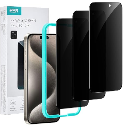 ESR 3 Pezzi Pellicola Privacy per iPhone 15 Pro, Bordi curvi, Compatibili con le custodie, Protezioni per lo Schermo
