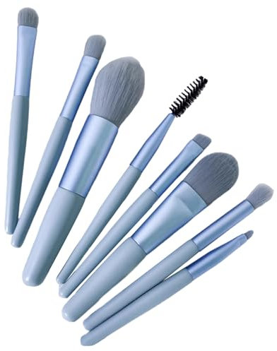 ulafbwur Lot de 8 pinceaux de maquillage à poils doux pour débutants, fond de teint, blush, lèvres, nez, ombre à paupières, sourcils, cils professionnels - Bleu