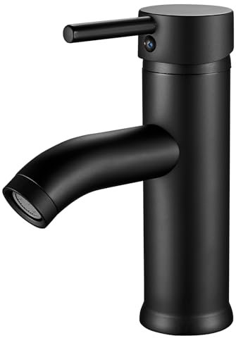 kisimixer Robinet Salle Bain Noir, Mitigeur Lavabo Monocommande, Robinet Lavabo Chaude et Froide Réglable en Céramique, Acier Inoxydable