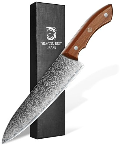 DRAGON RIOT Damastmesser, Kochmesser profi Messer, Damast Küchenmesser mit Geschenkbox, Handgeschmiedete Messer Japanisch, Fleischmesser extrem Scharf