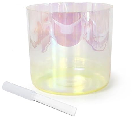 Ciotola di cristallo alchemico giallo rosa da 6 pollici, ciotola sonora for chakra, regalo for yoga, meditazione e guarigione sonora, con percussore acrilico e O-ring gratuiti(G Note)