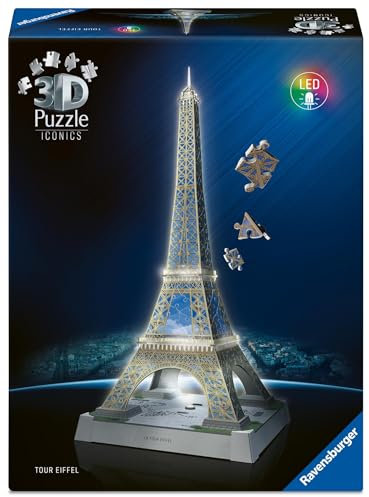 Ravensburger - Puzzle 3d Iconics Torre Eiffel LED | Puzzle 3d Bambini 8 Anni | Modellismo Da Costruire Adulti Di 216 Pezzi | Regalo Adulti E Bambino 8 Anni E Più | Regalo Natale