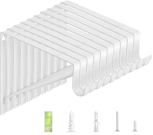 10-Pack Closet Rod Bracket, 10.8x10.8Inch Closet Shelf Brackets Heavy Duty Wall Mounted, Matte White Steel Closet Rod Support Brackets Holder, 300 Lbs Load Capacity with Anchors Screws