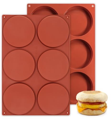 Eolilim 2PC Silicone Muffin Top Pan, 10CM Capacity, Reusable Jumbo Muffin Pan, Silicone Burger Mould for Hamburgers, Eggs, Muffins