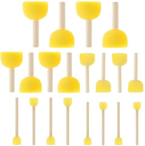 Classicseali 20 Stück Runde Schwammpinsel, Schwammstupf Pinsel, 5 Größen Schwammpinsel Kinder mit Holzgriff für Acrylmalerei,Heimwerker,Kunsthandwerk und Kinderkunst (Gelb)