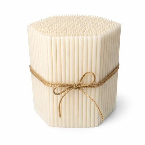 Candele Sottili Bianche in Cera d’Api Naturale – 16 cm x 0,5 cm – Stoppino in Cotone – Senza Fumo – Durata circa 40 Minuti – Uso Continuativo e Professionale – Quantità: 50 pezzi – CanBee