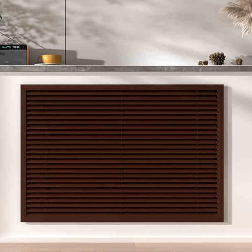 Moderno armario con cubierta de radiador con rejilla y elegante estante de almacenamiento para sala de estar, dormitorio y baño, 120 cm, color marrón oscuro