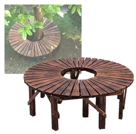 Banco de árbol envolvente – Silla de jardín de madera redonda decorativa para uso en interiores y exteriores, perfecto para patios, jardines y decoración de paisajismo.