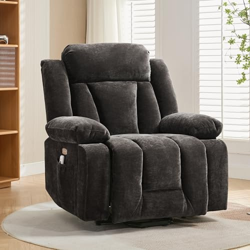 Kebnor Sillón de masaje eléctrico con 8 puntos de masaje y función de calefacción, sillón de televisión con función de elevación, sofá de tela con compartimento de almacenamiento y bolsillos laterales
