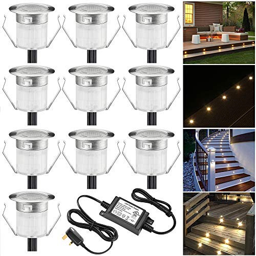 INDARUN Warm White Led Decking Lights Outdoor Waterproof IP67 Ø30MM 12V - Led Plinth Light Kits for Terrace/Patio/Path/Wall/Garden/Decoration, 10 Packs