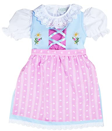 Schrammel Barndirndl-förkläde med blomrankare, barn, Dirndl för högtider, Ljusblå-rosa, 98-104
