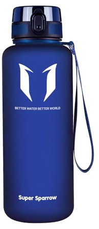 Super Sparrow Botella de Agua Deportiva - 1500ml - Sin BPA (Mate- Azul Metílico)