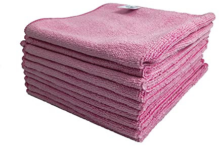 Optima Proclean Shine - Paño de limpieza de microfibra, color rojo, 10 unidades, tamaño grande, 40 x 40 cm, súper suave, sin pelusas, lavable, para cocina, baño, superficies, espejos, coche