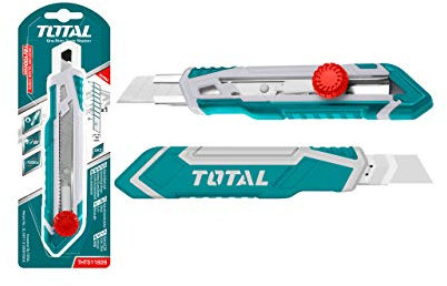 TOTAL - Cutter - Per lame da 18 x 100 mm - Impugnatura antiscivolo - Pulsante di bloccaggio - Materiale: plastica - Include 1 lama - Lunghezza: 173 mm