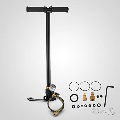 VEVOR Fußpumpe, 0 – 4500 psi, Pneumatikpumpe, 3-stufiges Design, Pneumatikpumpe für Reifen mit hohem Druck, Reifenfüller für Fahrrad, Luftgewehr mit präzisem Manometer, Pedal, faltbar, Schwarz