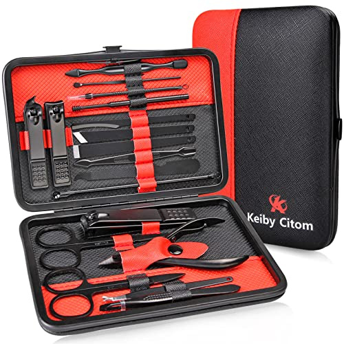 Manicure Set Professional Nail Clippers Kit Pedicure Care Tools- Stainless Steel Women Grooming Kit 18Pcs for Travel or Home (Red)