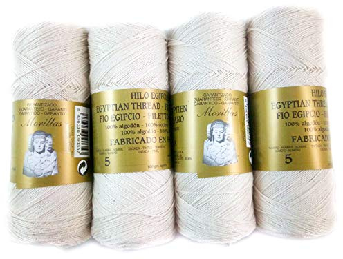 ▷ 100% Egyptisk merceriserad Pearl Cotton Zepelines Pack för DIY och handstickning virkade eller stickade arbeten med elegant finish. (4 st Perlé N5, Rå)