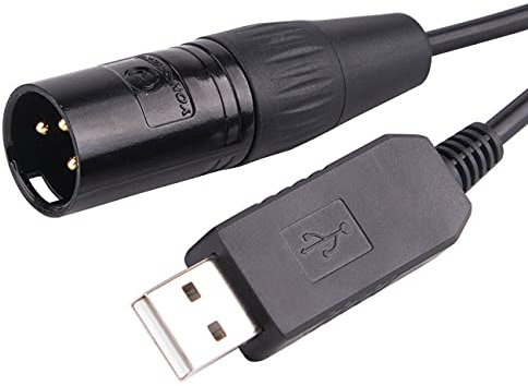 Adapter Cable USB to DMX 512 3-Pin XLR Interface Computer PC Stage Lighting Controller Dimmer USB to DMX style Software RS485 Serial Converter Cable (Black USB Housing, 16 Feet/5.0 m)
