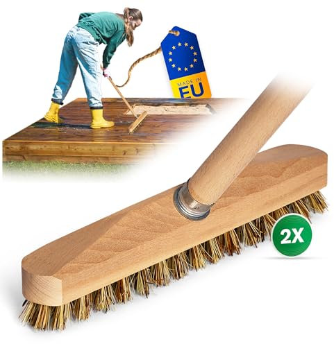 Novaliv 2 limpiaparabrisas de madera estable con cerdas de plástico con rosca y mango de madera | Cepillo de suelo Union | Ideal para limpiar balcón, terraza, jardín, interior y exterior