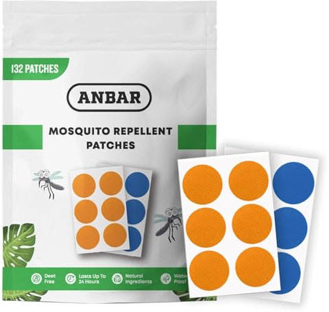Anbar Mosquito Repellent Patches for Kids and Adults, 132 Patch Set, Small Waterproof Stickers to Repel Bugs and Insects, Deet Free Natural, 24-Hour Protection, Skin Safe