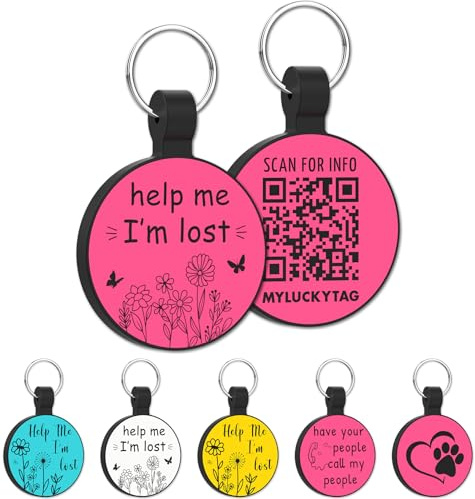 MYLUCKYTAG QR-kod silikon husdjur ID-bricka för hundar och katter - onlineprofil, platsvarning e-post, digital etikett, tyst och hållbar krage-etikett, graverad
