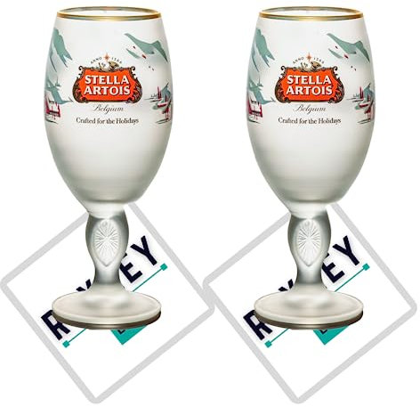 2 x Roxley Frosted Stella Winter Lager Half 33cl Pint Glass | 33cl Stella Glasses |