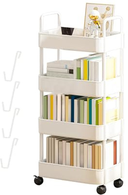 Baoqifong 3 Niveles/4 Niveles Carro rodante utilitario con Ganchos - Carro rodante Carro Organizador con Ruedas para Cocina Maquillaje Baño Oficina | Organizador Almacenaje Carrito para Libros